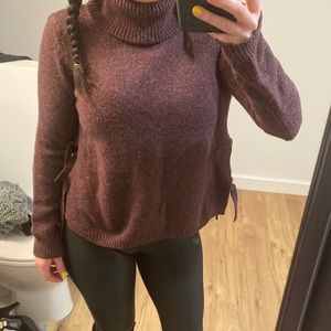 Maroon turtle neck wool sweater lace up sides